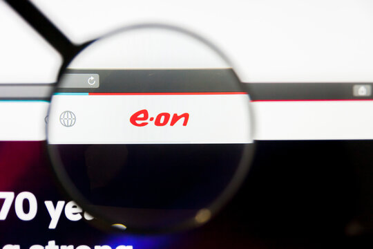 Los Angeles, California, USA - 12 March 2019: Illustrative Editorial, E.ON website homepage. E.ON logo visible on display screen