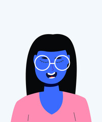 A woman welcomes at the reception. Answering the questions. Avatar. Vector Flat Illustration.