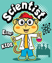 Cute monkey scientist cartoon for t shirt