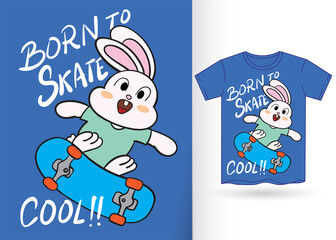 Cute bunny skater hand drawn for t shirt