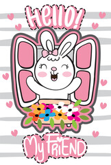 Cute bunny rabbit cartoon for t shirt