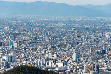 Beautiful scenic view from Gifu Castle on Mount Kinka (Kinkazan) in Gifu, Japan. The main tower originally built in 1201, Rebuilt in 1956.