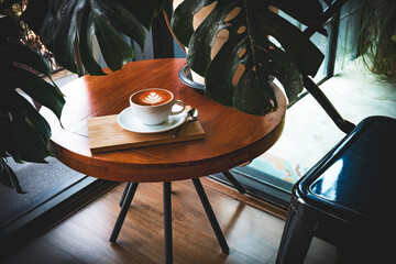 Cup of coffee latte art.