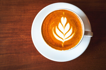 Cup of coffee latte art.
