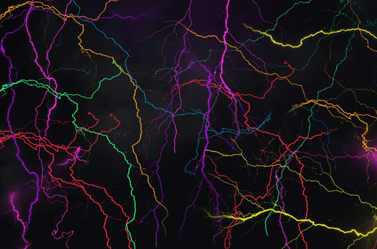 Beautiful colored lightnings  on black background