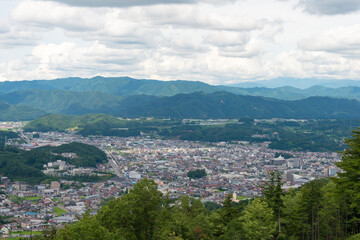 Fototapeta na wymiar Takayama City view from Ruins of Matsukura Castle in Takayama, Gifu, Japan.