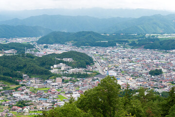 Fototapeta na wymiar Takayama City view from Ruins of Matsukura Castle in Takayama, Gifu, Japan.