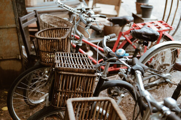 Fototapeta na wymiar bike bicycle with old wooden basket