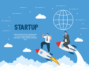 men with rockets design, Start up plan idea strategy and marketing theme Vector illustration