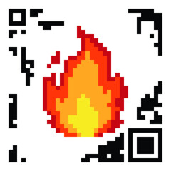 Fire flame  pixel icon, vector Illustration in QR code style on white background.