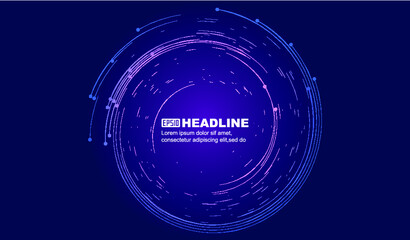 Dots and lines make up spiral glowing graphic background, abstract graphic pattern.
