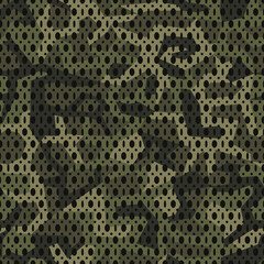 Vector camouflage seamless mesh  pattern. Khaki camo design for t-shirt. Military fabric texture with holes. Army clothing