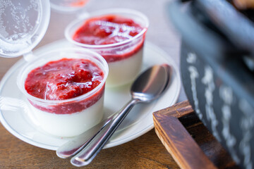 fresh milk pudding with strawberry