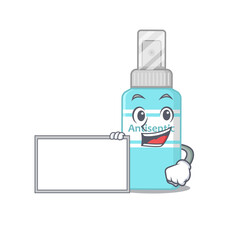 Cartoon character style of antiseptic holding a white board