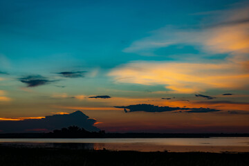 Naklejka na ściany i meble After the sunset at Namphan small lake Sang Khom Udonthani
