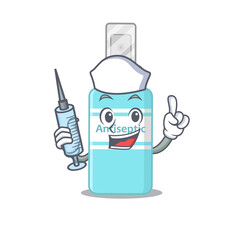 A dedicate antiseptic nurse mascot design with a syringe