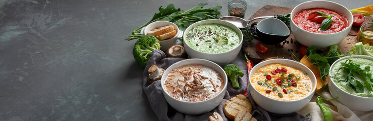 Set of vegetable soups.