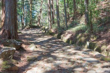 Beautiful scenic view from Between Magome-juku and Ochiai-juku on Nakasendo in Nakatsugawa, Gifu, Japan. Nakasendo is famous ancient road.