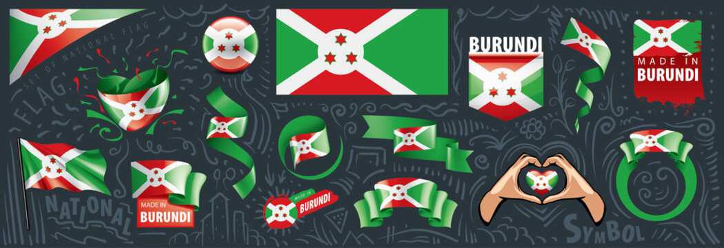 Vector set of the national flag of Burundi in various creative designs
