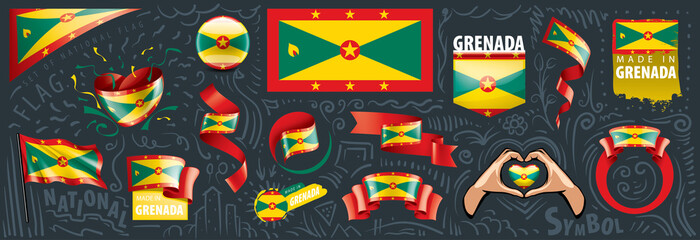 Vector set of the national flag of Grenada in various creative designs
