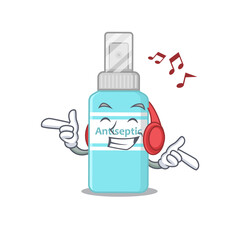 A Caricature design style of antiseptic listening music on headphone