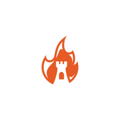 Logo template of castle and fire. Simple flat style. Vector logo template ready for use.