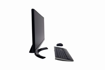 Blank computer screen in office room for copy space. Modern flat screen monitor. Personal computer display isolated on white background. advertise screen. clipping path