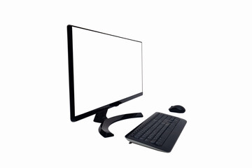 Blank computer screen in office room for copy space. Modern flat screen monitor. Personal computer display isolated on white background. advertise screen. clipping path