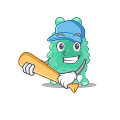 Attractive azotobacter vinelandii caricature character playing baseball