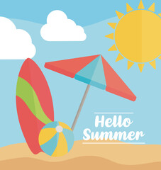 Hello Summer with colorful beach elements