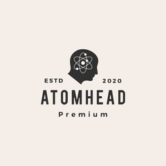 atom head hipster vintage logo vector icon illustration