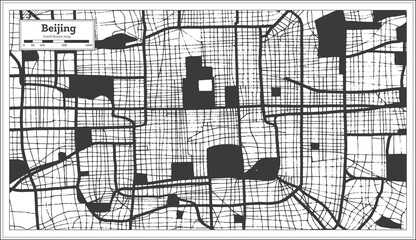 Beijing China City Map in Black and White Color in Retro Style. Outline Map.