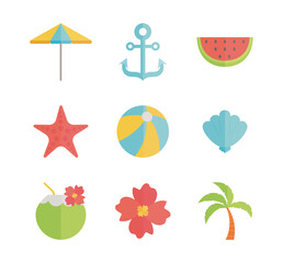 set of icons summer in the beach