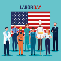 workers with usa flag design, Labor day holiday and patriotic theme Vector illustration