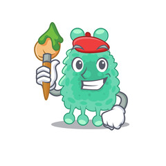 An artistic azotobacter vinelandii artist mascot design paint using a brush