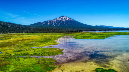 Aerial view of Mount Bachelor near Bend, Oregon in the summertime.
