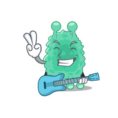 brilliant musician of azotobacter vinelandii cartoon design playing music with a guitar