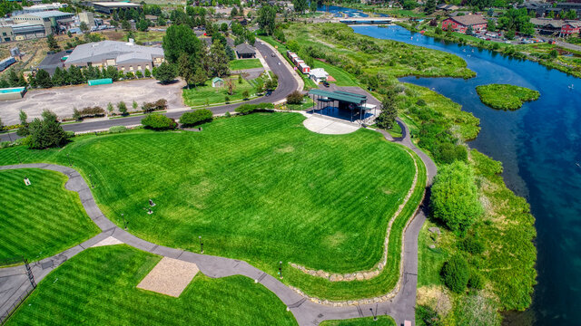 Aerial view of Le Schwab Amphitheater in Bend, Oregon