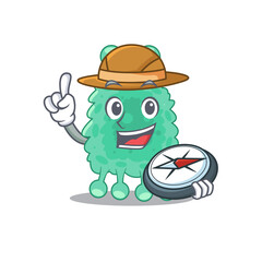 mascot design concept of azotobacter vinelandii explorer using a compass in the forest