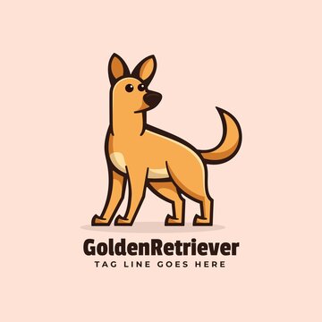 Vector Logo Illustration Golden Retriever Simple Mascot Style.