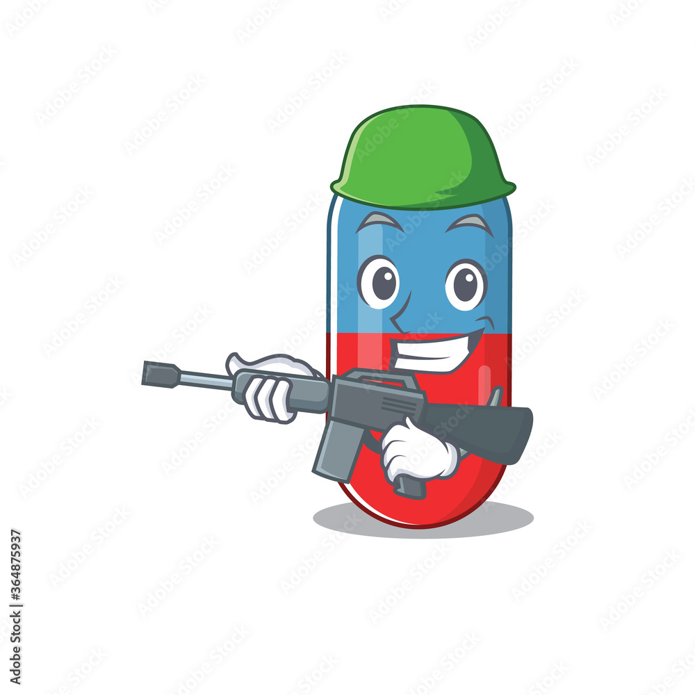 Canvas Prints a charming army pills drug cartoon picture style having a machine gun