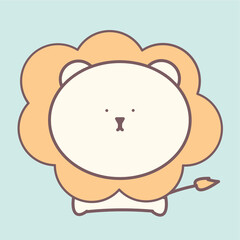 Cute lion cartoon character vector isolated on light blue background