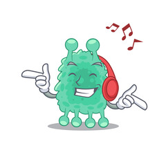 Azotobacter vinelandii Cartoon design concept listening music on headphone