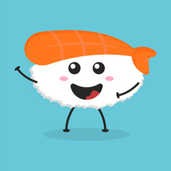 Cute flat cartoon sushi illustration. Vector illustration of cute sushi with a smiling expression. Cute sushi mascot design