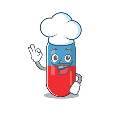 Pills drug chef cartoon drawing style wearing iconic chef hat