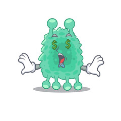 wealthy cartoon character concept of azotobacter vinelandii with money eyes