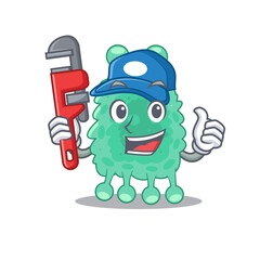 cartoon character design of azotobacter vinelandii as a Plumber with tool