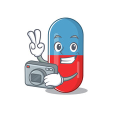 a proficient photographer pills drug cartoon design concept working with camera