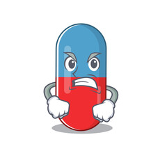 A cartoon picture style of pills drug having a mad face