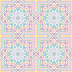 Subtle portugese azulejo tile seamless rapport. Ethnic geometric vector elements. Clothes print design. Stylized lisbon azulejo tilework iterative pattern. Interior decor template.